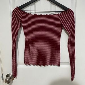 Off-the-Shoulder Maroon Long-Sleeve Top